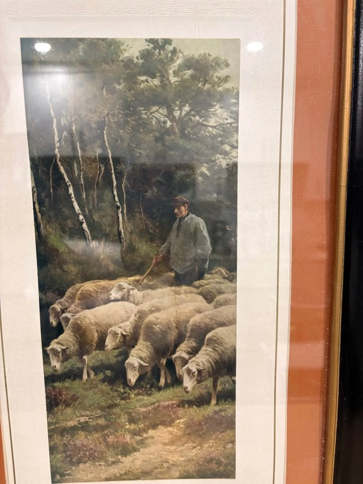 Framed Shepherd and Sheep Pastoral Art Print - photo 3