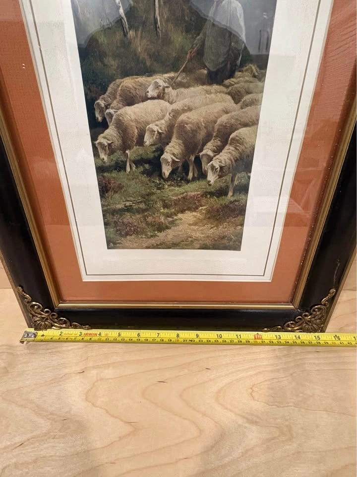 Framed Shepherd and Sheep Pastoral Art Print - photo 4