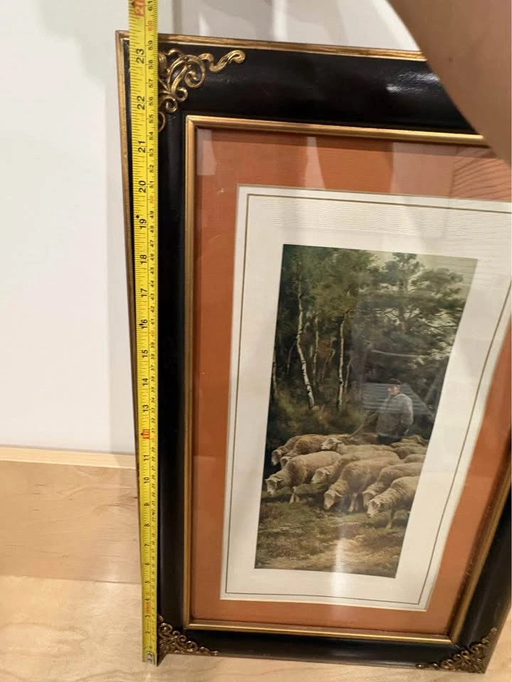 Framed Shepherd and Sheep Pastoral Art Print - photo 5