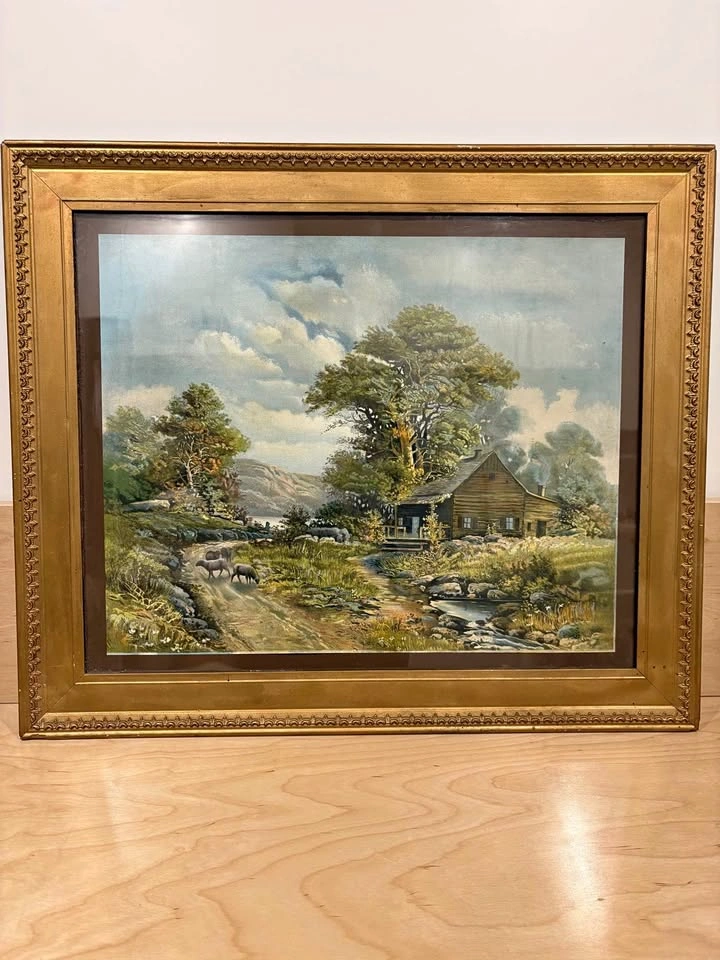 1902 Ullman Mfg. Co. Framed Countryside Landscape Print