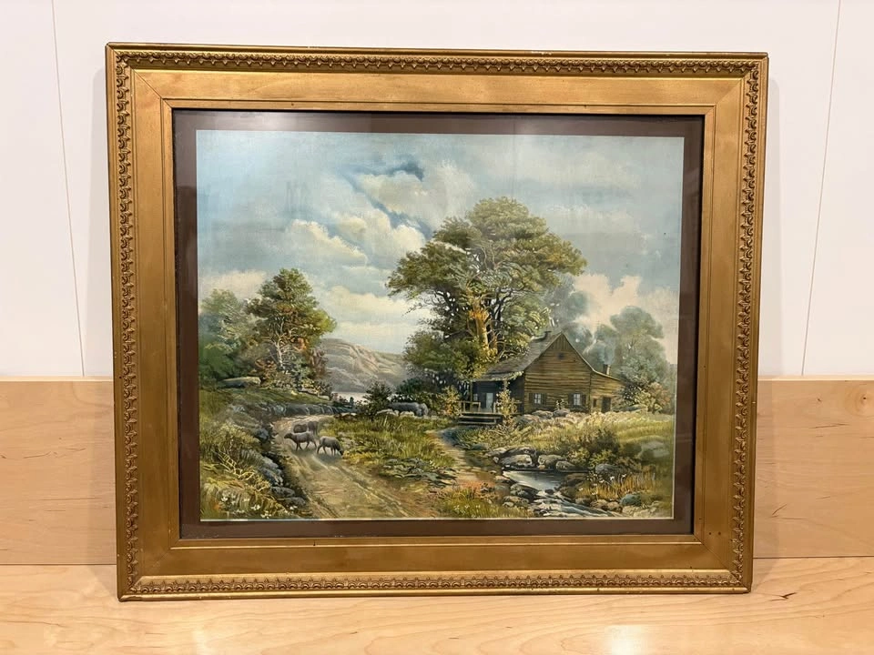 1902 Ullman Mfg. Co. Framed Countryside Landscape Print - photo 2