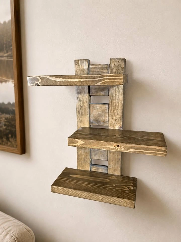 27" 3 Tier Rustic Wall Shelves Solid Wood, Artisan Made