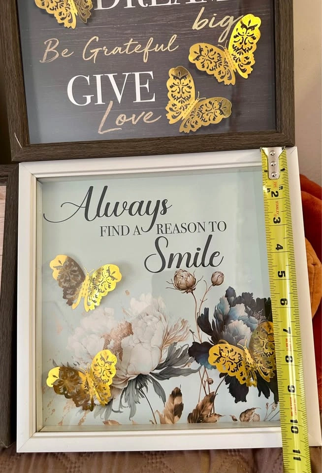 Set of 4 Inspirational Framed Wall Art with 3D Gold Butterflies - photo 2