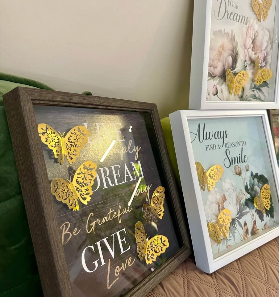Set of 4 Inspirational Framed Wall Art with 3D Gold Butterflies - photo 3