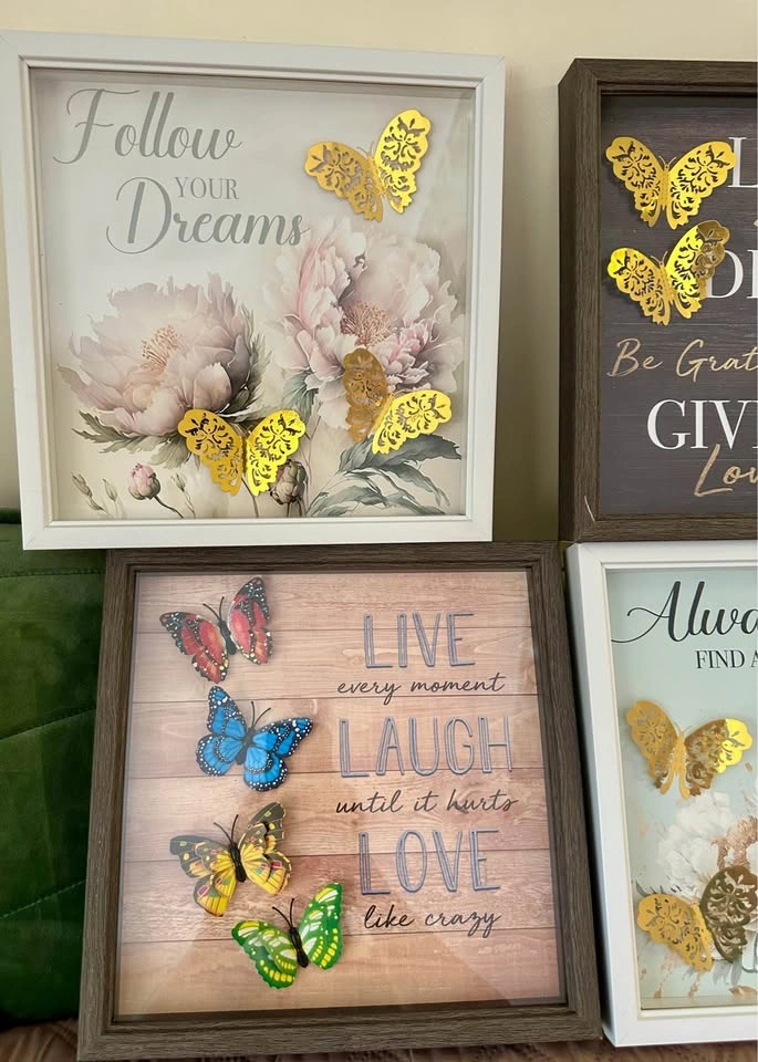 Set of 4 Inspirational Framed Wall Art with 3D Gold Butterflies - photo 5