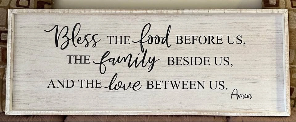 Beautiful Large Farmhouse Wood Wall Sign – "Bless the Food Befor