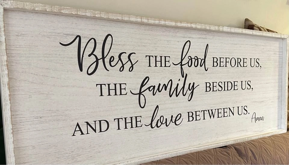 Beautiful Large Farmhouse Wood Wall Sign – "Bless the Food Befor - photo 2