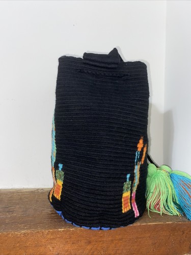 Authentic Wayuu Mochila Colombian Bag Large Black Cactus Print - photo 3