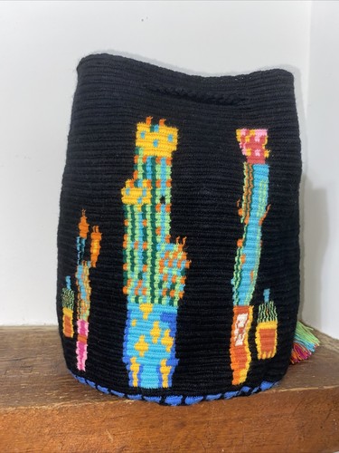 Authentic Wayuu Mochila Colombian Bag Large Black Cactus Print - photo 4