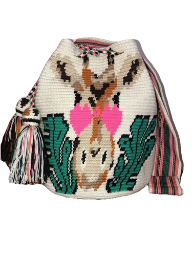 Authentic Wayuu Mochila Colombian Bag Large Boho Giraffe Ivory