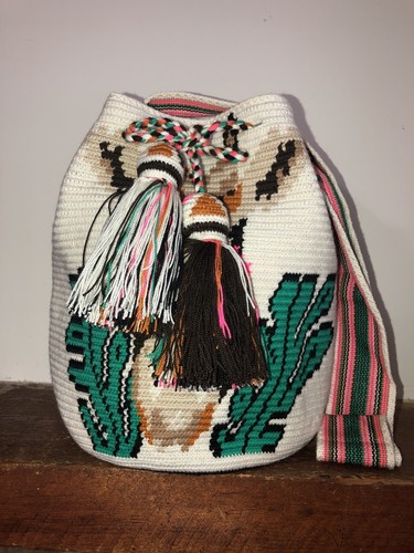 Authentic Wayuu Mochila Colombian Bag Large Boho Giraffe Ivory - photo 2