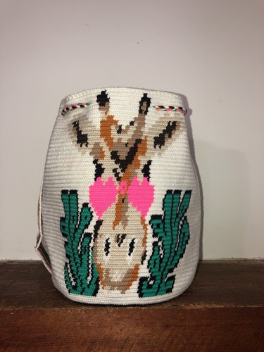 Authentic Wayuu Mochila Colombian Bag Large Boho Giraffe Ivory - photo 3
