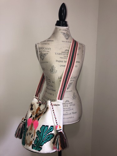 Authentic Wayuu Mochila Colombian Bag Large Boho Giraffe Ivory - photo 5