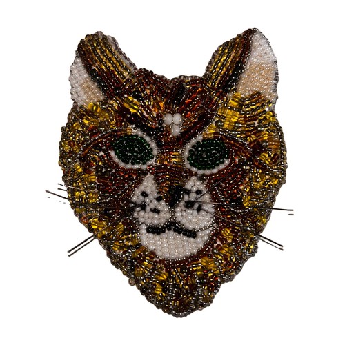 NEW Handmade Seed Bead Cat Face Pin Brooch