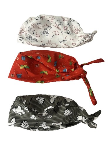 3 Pack Tie Back Chef Hat for Women Men Adjustable Cap
