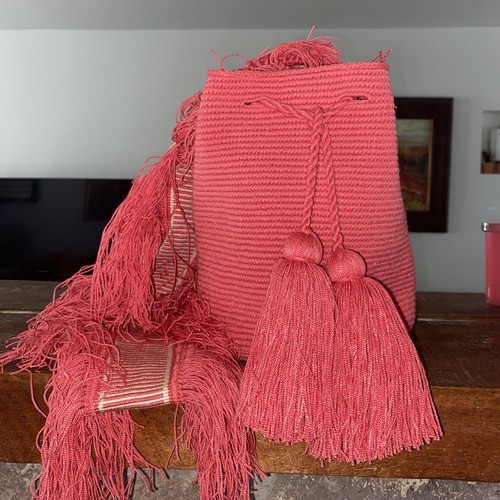Authentic Wayuu Mochila Colombian Bag Medium Pink Fringed - photo 3