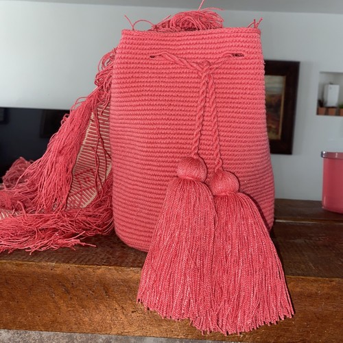 Authentic Wayuu Mochila Colombian Bag Medium Pink Fringed - photo 4