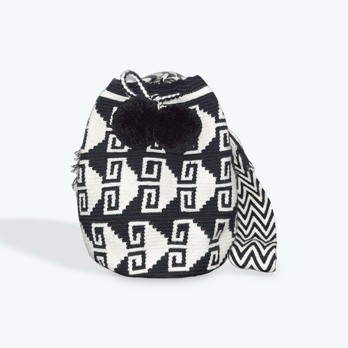 Authentic 100% Wayuu Mochila Colombian Bag Large Black & White