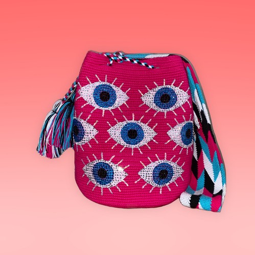 Authentic Wayuu Mochila Bag Large Handpainted Rhinestone Eye