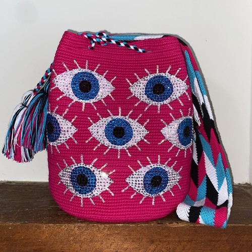 Authentic Wayuu Mochila Bag Large Handpainted Rhinestone Eye - photo 2
