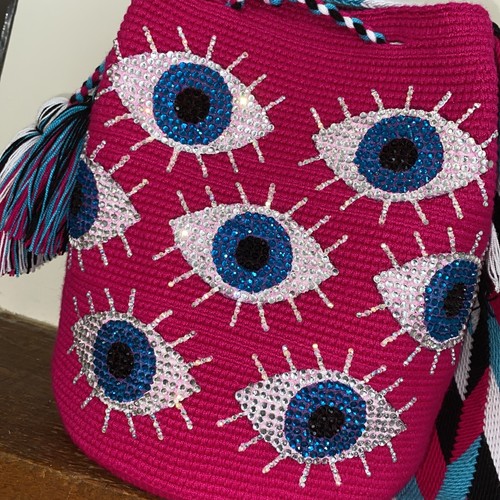 Authentic Wayuu Mochila Bag Large Handpainted Rhinestone Eye - photo 3