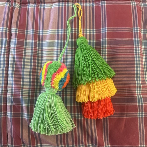 2 Pcs Wayuu Colorful Pom Pom Tassel Bag Charms (set #3)