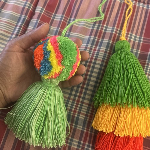 2 Pcs Wayuu Colorful Pom Pom Tassel Bag Charms (set #3) - photo 3