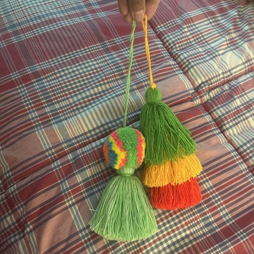 2 Pcs Wayuu Colorful Pom Pom Tassel Bag Charms (set #3) - photo 4