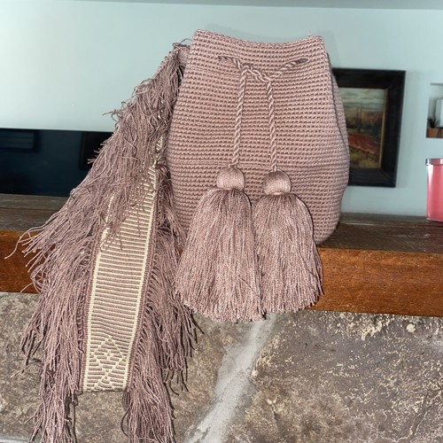 Authentic Wayuu Mochila Colombian Bag Medium Crossbody Taupe - photo 3