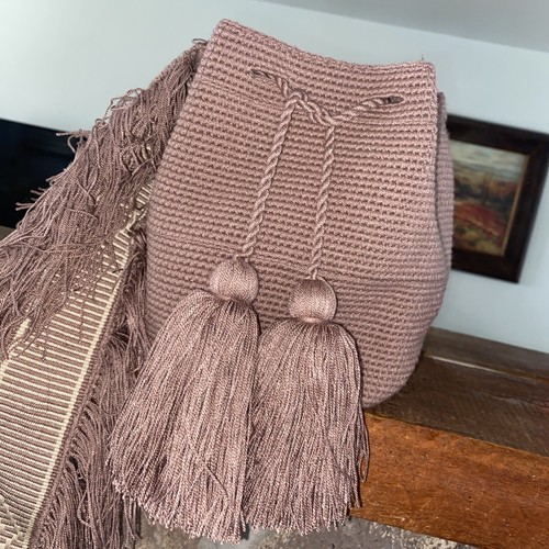 Authentic Wayuu Mochila Colombian Bag Medium Crossbody Taupe - photo 4