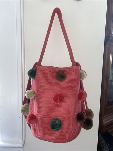 Wayuu Mochila Colombian Bag Large Size Special All Over Pom Poms - photo 2