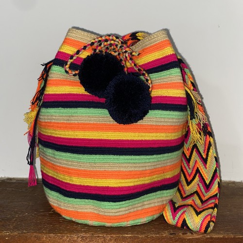 Authentic Wayuu Mochila Colombian Bag Large Striped Rainbow - photo 2