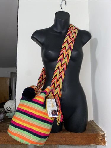 Authentic Wayuu Mochila Colombian Bag Large Striped Rainbow - photo 4