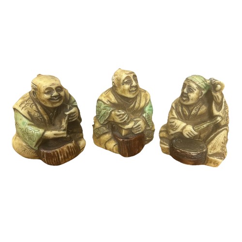 Vintage Set of 3 Japanese Crouching Resin Handcrafted Netsuke 2