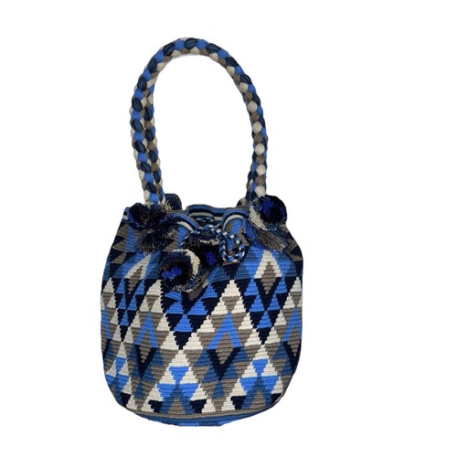 Authentic Wayuu Mochila Colombian Bag Blue Shades