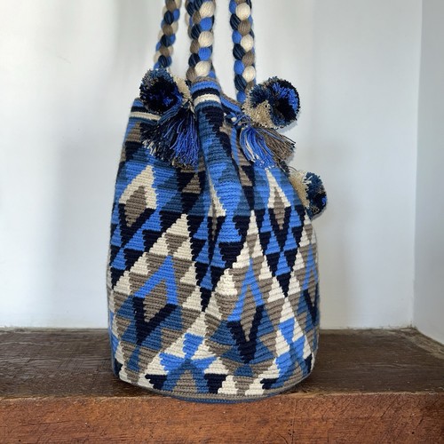 Authentic Wayuu Mochila Colombian Bag Blue Shades - photo 3