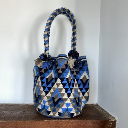 Authentic Wayuu Mochila Colombian Bag Blue Shades - photo 4