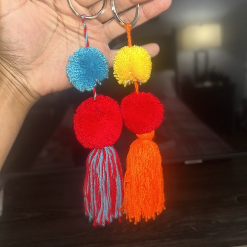 2 Pcs Wayuu Colorful Red And Blue Pompom Tassel Keychain Set - photo 2