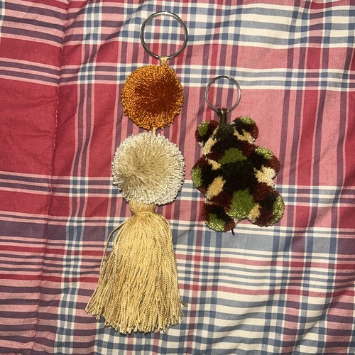 2 Pcs Wayuu Colorful Beige And Green Pompom Tassel Keychain