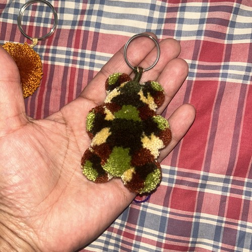 2 Pcs Wayuu Colorful Beige And Green Pompom Tassel Keychain - photo 3