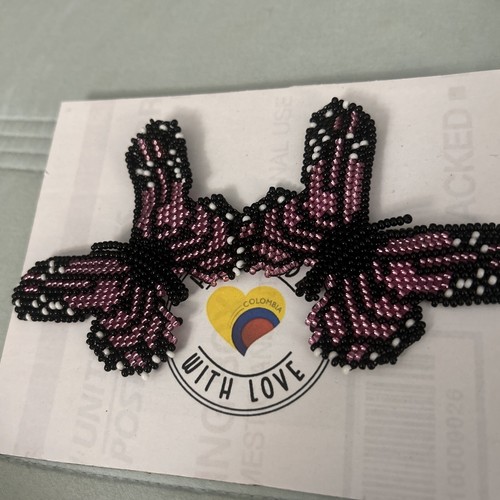 Beaded Butterfly Earrings Colombian Embera Handmade NEW. Pink - photo 3