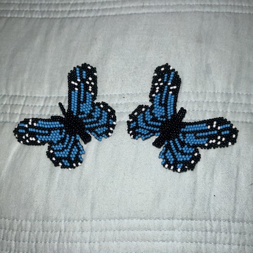 Beaded Butterfly Earrings Colombian Embera Handmade NEW. Blue