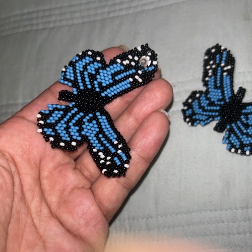 Beaded Butterfly Earrings Colombian Embera Handmade NEW. Blue - photo 5