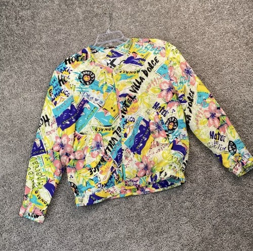 Vintage Yellow Kriss Kross 100% Silk Bomber Jacket Size Small - photo 3