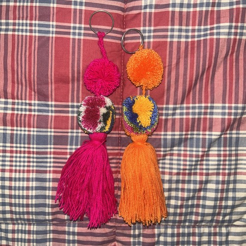 2 Pcs Wayuu Colorful Orange And Pink pompom Tassel Keychain