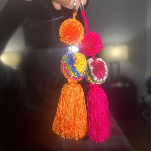2 Pcs Wayuu Colorful Orange And Pink pompom Tassel Keychain - photo 3