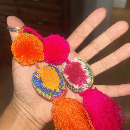2 Pcs Wayuu Colorful Orange And Pink pompom Tassel Keychain - photo 4