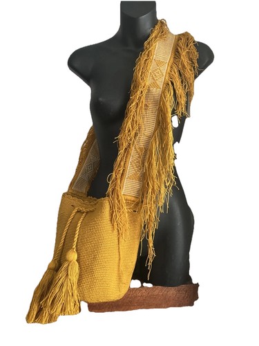 Authentic Wayuu Mochila Colombian Bag Medium Crossbody Mustard