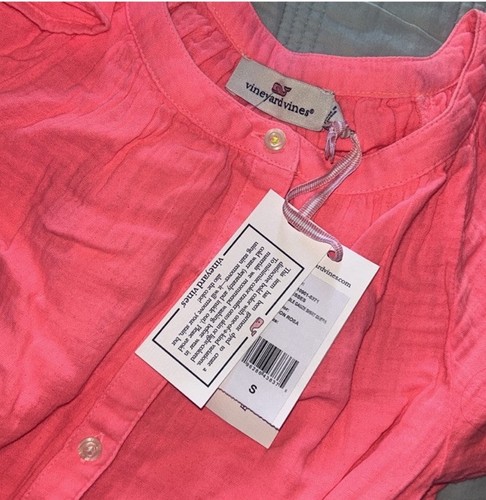 NWT Womens Vineyard Vines Double Gause Shirt Dress S Neon Rosa - photo 2