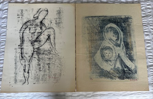 2 Pc ALFRED BIRDSEY Original Charcoal Paintings
